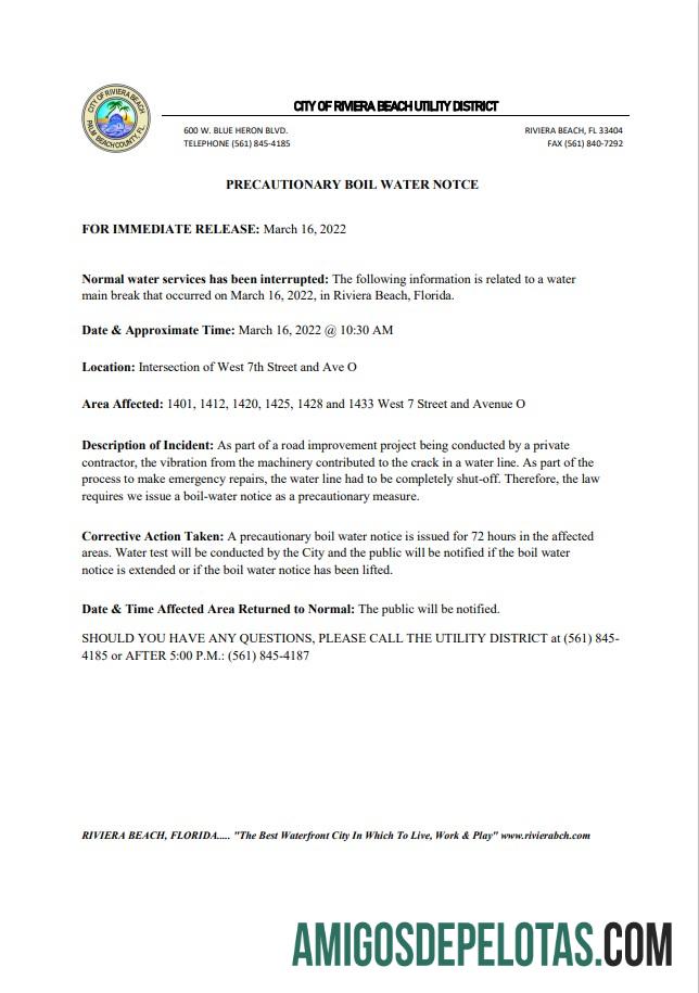 imprimível EUA Flórida Cidade de Riviera Beach Utility District Aviso de desligamento de concessionária de água, modelo Word e PDF